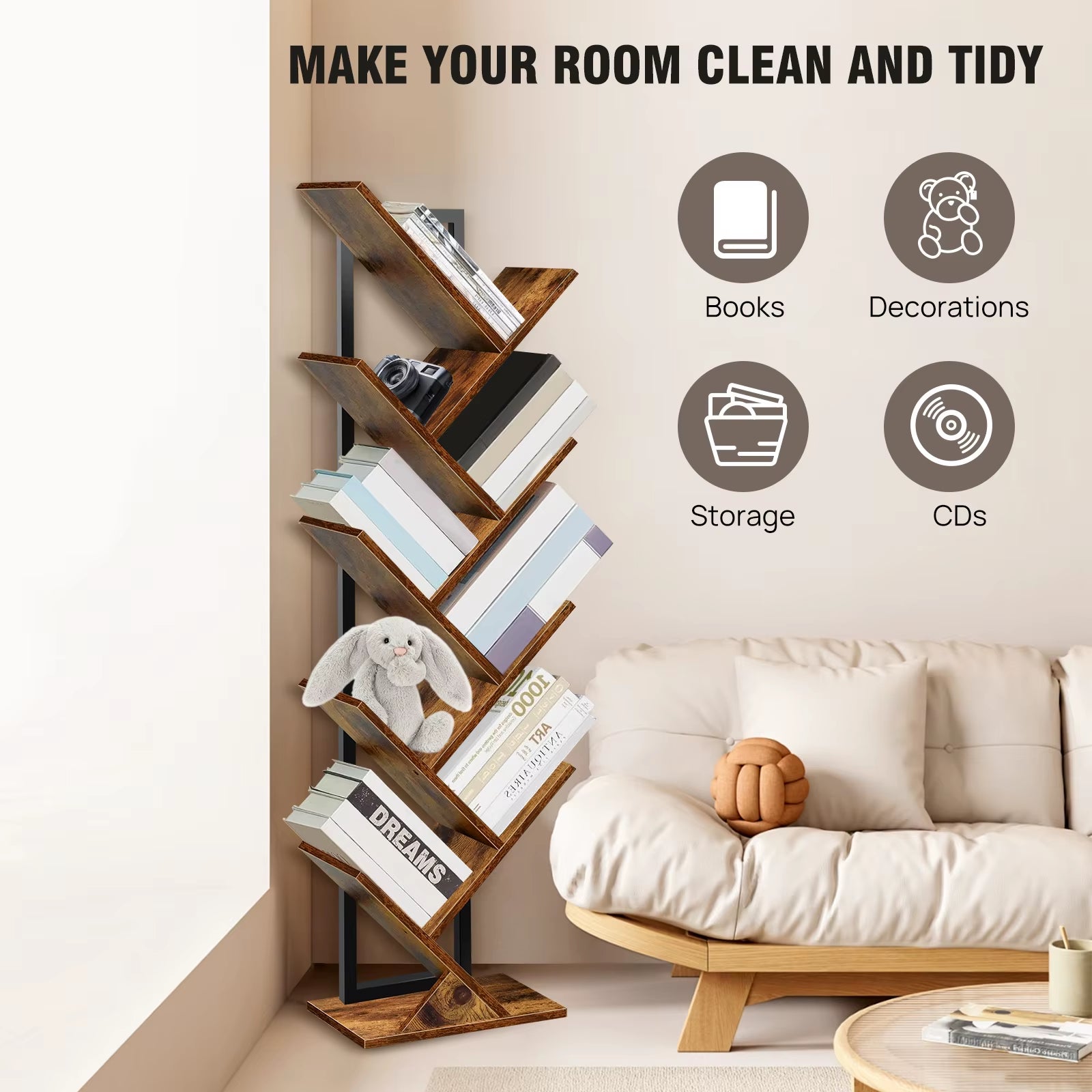 9-Tier Tree Floor Standing Bookshelf